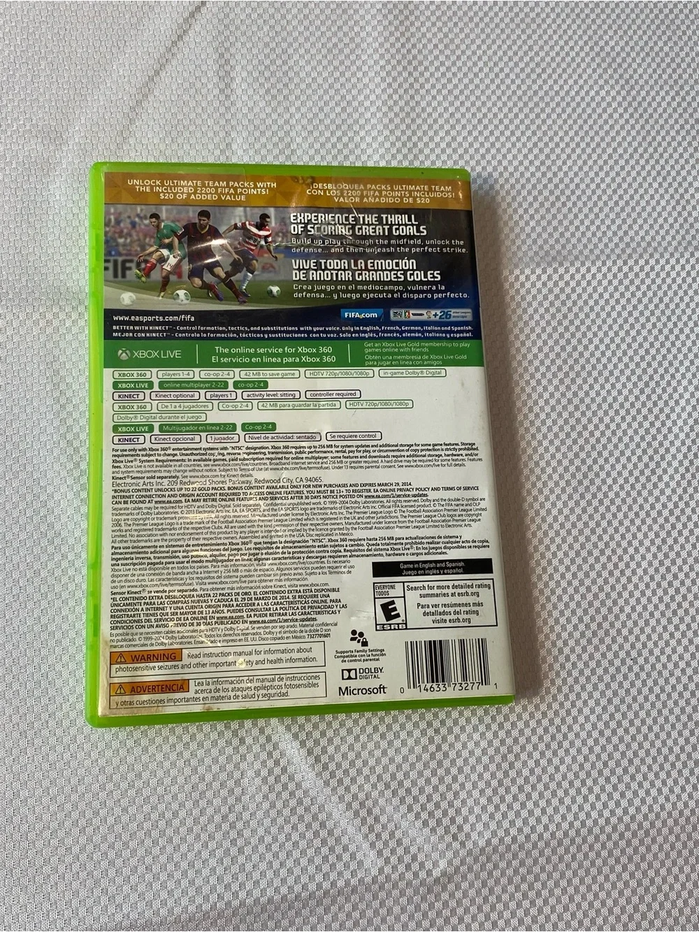 Microsoft Xbox 360 FIFA 14 with Green Case and Gold Accents